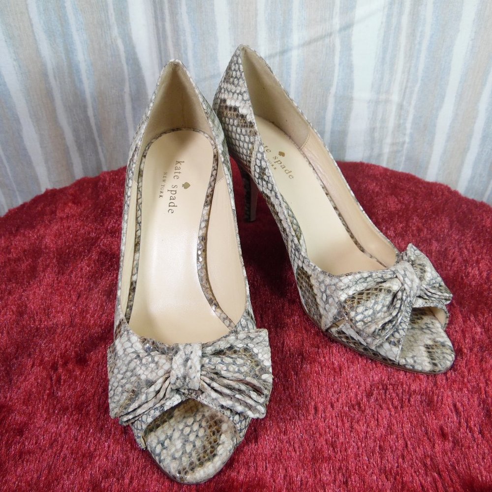 Kate Spade Snake Skin Peep Toe Bow Wedge